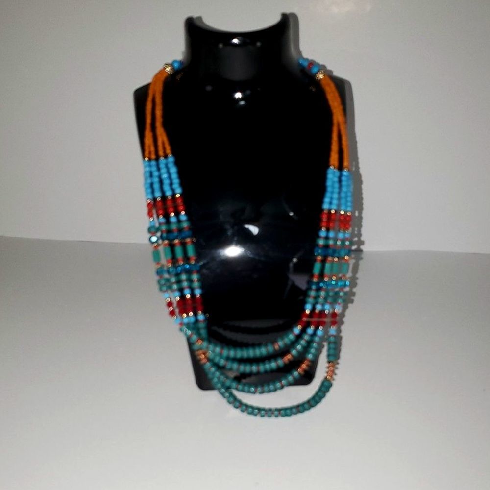 Cato Fashion Women's Beaded Necklace Colorful Gold Tone Accents Four Strand NWT
